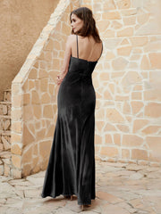 Robe Capot en Velours Longueur au Sol Noir