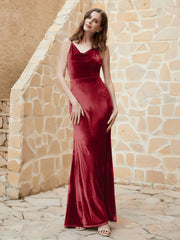 Robe Capot en Velours Longueur au Sol Bordeaux Grande Taille