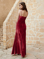 Robe Capot en Velours Longueur au Sol Bordeaux