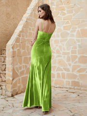 Robe Capot en Velours Longueur au Sol Vert Citron