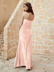 Robe Capot en Velours Longueur au Sol Rose Perle