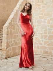 Robe Capot en Velours Longueur au Sol Rouge