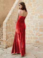 Robe Capot en Velours Longueur au Sol Rouge