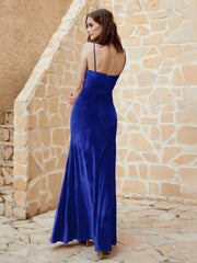 Robe Capot en Velours Longueur au Sol Bleu Royale
