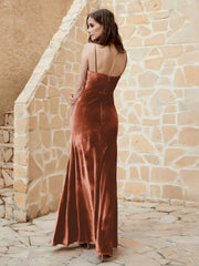 Robe Capot en Velours Longueur au Sol Rouille