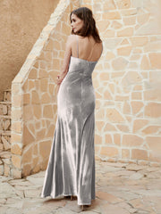 Robe Capot en Velours Longueur au Sol Argent Grande Taille
