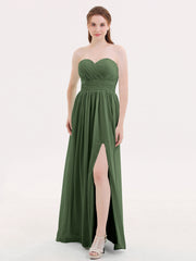Sans Bretelles Col en Cœur Robe Demoiselle d'honneur avec Fente Olive Verte Grande Taille