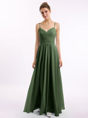 Spaghetti Bretelles Mousseline Robe Avec Col En Cœur Olive Verte Grande Taille