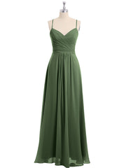 Spaghetti Bretelles Mousseline Robe Avec Col En Cœur Olive Verte Grande Taille