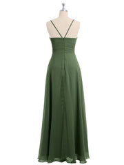 Spaghetti Bretelles Mousseline Robe Avec Col En Cœur Olive Verte Grande Taille