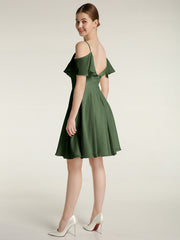 Col En Cœur Col Court Robes Avec Manches Volants Olive Verte Grande Taille