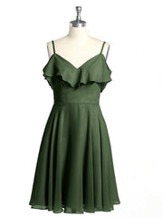 Col En Cœur Col Court Robes Avec Manches Volants Olive Verte Grande Taille