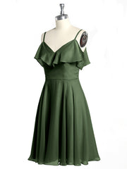 Col En Cœur Col Court Robes Avec Manches Volants Olive Verte Grande Taille