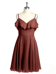 Col En Cœur Col Court Robes Avec Manches Volants terracotta Grande Taille