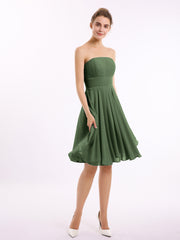 Sans Bretelles Robe Demoiselle d'honneur Courte Olive Verte