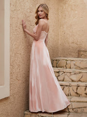 Robe Fourreau en Velours Longueur au Sol à Col en V avec Fente Rose Perle Grande Taille
