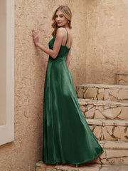 Robe Fourreau en Velours Longueur au Sol à Col en V avec Fente Vert Foncé Grande Taille