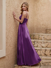 Robe Fourreau en Velours Longueur au Sol à Col en V avec Fente Raisin Grande Taille