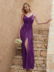 Robe Fourreau en Velours Longueur au Sol à Col en V avec Fente Raisin Grande Taille