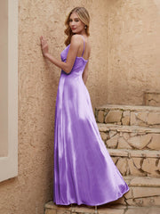 Robe Fourreau en Velours Longueur au Sol à Col en V avec Fente Lilas Grande Taille