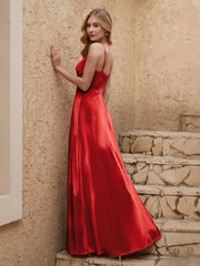Robe Fourreau en Velours Longueur au Sol à Col en V avec Fente Rouge Grande Taille