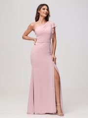 Robe fourreau asymétrique en A Rose Poudré
