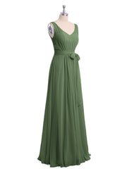Col En V Mousseline Nœud Ceinture Tenues Avec Fente Olive Verte Grande Taille