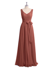Col En V Mousseline Nœud Ceinture Tenues Avec Fente terracotta Grande Taille