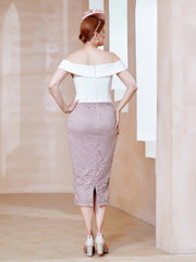 Robe Fourreau en Mousseline Dentelle à Hors de l'Épaule Crépuscule Dusk