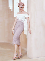 Robe Fourreau en Mousseline Dentelle à Hors de l'Épaule Crépuscule Dusk