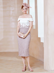 Robe Fourreau en Mousseline Dentelle à Hors de l'Épaule Crépuscule Dusk