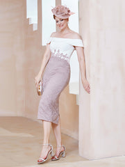 Robe Fourreau en Mousseline Dentelle à Hors de l'Épaule Crépuscule Dusk