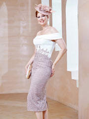 Robe Fourreau en Mousseline Dentelle à Hors de l'Épaule Crépuscule Dusk