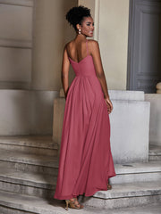 CROISÉ-Plissée Corsage Spaghetti Bretelle Robes Cannelle Rose Grande Taille