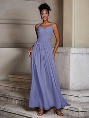 CROISÉ-Plissée Corsage Spaghetti Bretelle Robes Pervenche