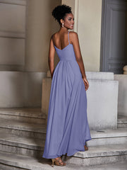 CROISÉ-Plissée Corsage Spaghetti Bretelle Robes Pervenche Grande Taille