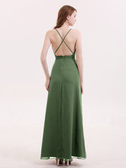 Robe Sexy Profond Col en V avec Fente Olive Verte Grande Taille