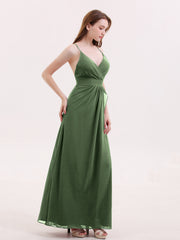 Robe Sexy Profond Col en V avec Fente Olive Verte Grande Taille