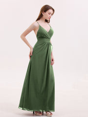 Robe Sexy Profond Col en V avec Fente Olive Verte