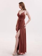 Robe Sexy Profond Col en V avec Fente terracotta Grande Taille