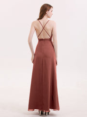 Robe Sexy Profond Col en V avec Fente terracotta Grande Taille