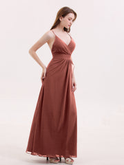 Robe Sexy Profond Col en V avec Fente terracotta Grande Taille