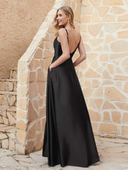 Robe Capot de A-ligne en Satin avec Fente Noir Grande Taille