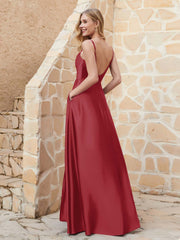 Robe Capot de A-ligne en Satin avec Fente Bordeaux Grande Taille