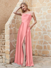 Robe Capot de A-ligne en Satin avec Fente Flamant Grande Taille