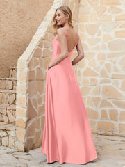 Robe Capot de A-ligne en Satin avec Fente Flamant Grande Taille