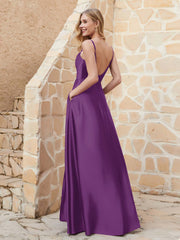 Robe Capot de A-ligne en Satin avec Fente Raisin Grande Taille