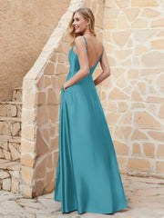 Robe Capot de A-ligne en Satin avec Fente Jade Grande Taille