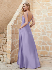 Robe Capot de A-ligne en Satin avec Fente Lavande Grande Taille