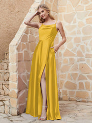 Robe Capot de A-ligne en Satin avec Fente Souci Grande Taille